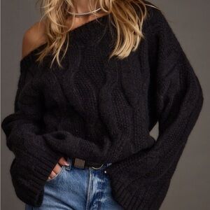 12th Tribe Black Off-Shoulder Sweater
